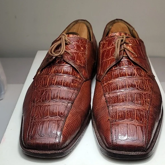 David Eden Luxurious Crocodile Head & Lizard Head Brown Leather Men\'s Shoes DAVID EDEN Genuine Alligator Crocodile & Lizard Brown Shoes  main image 4